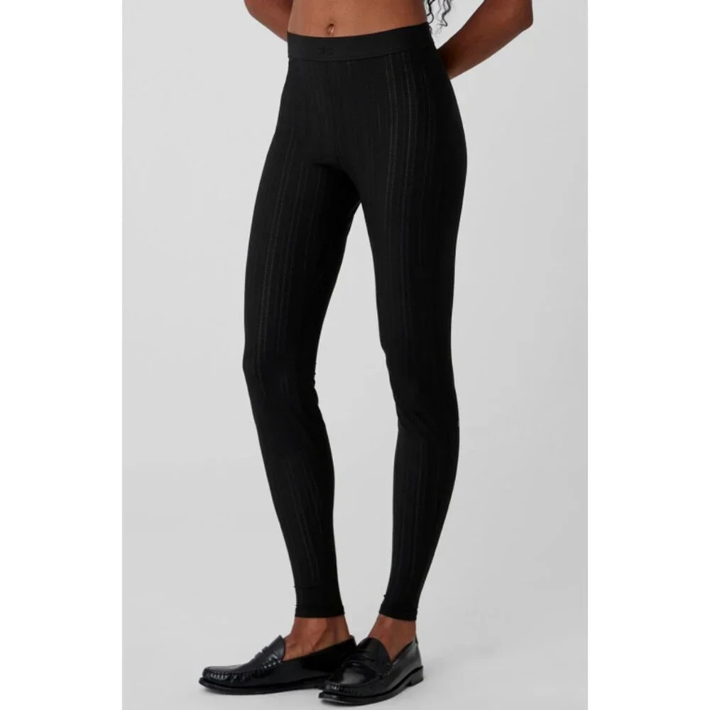 NEW Alo High-Waist Euphoria Leggings Black Mesh Sheer See-Through Transparent S